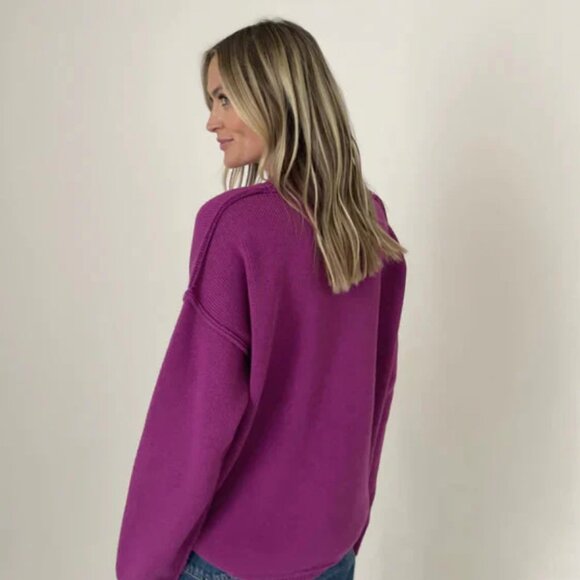 Aspen Exposed Hem Sweater, Purple - Picture 2 of 3